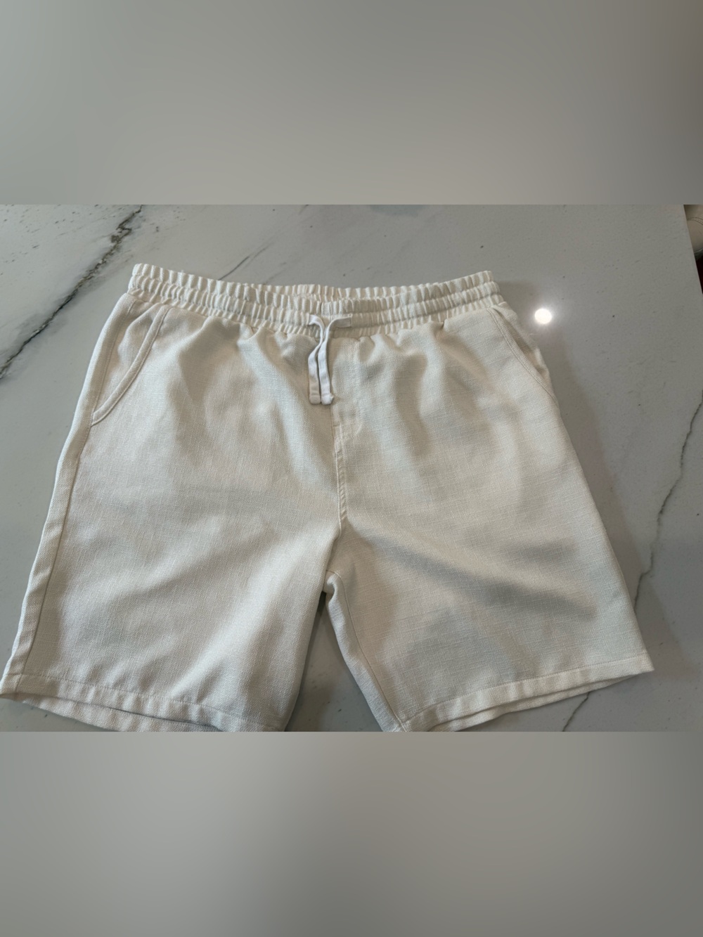 Casual Ivory men Drawstring Elastic Waist Shorts